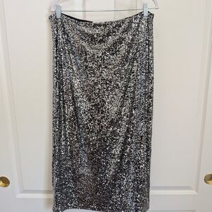 Z Supply Shimmering Silver Sequin Pencil Skirt